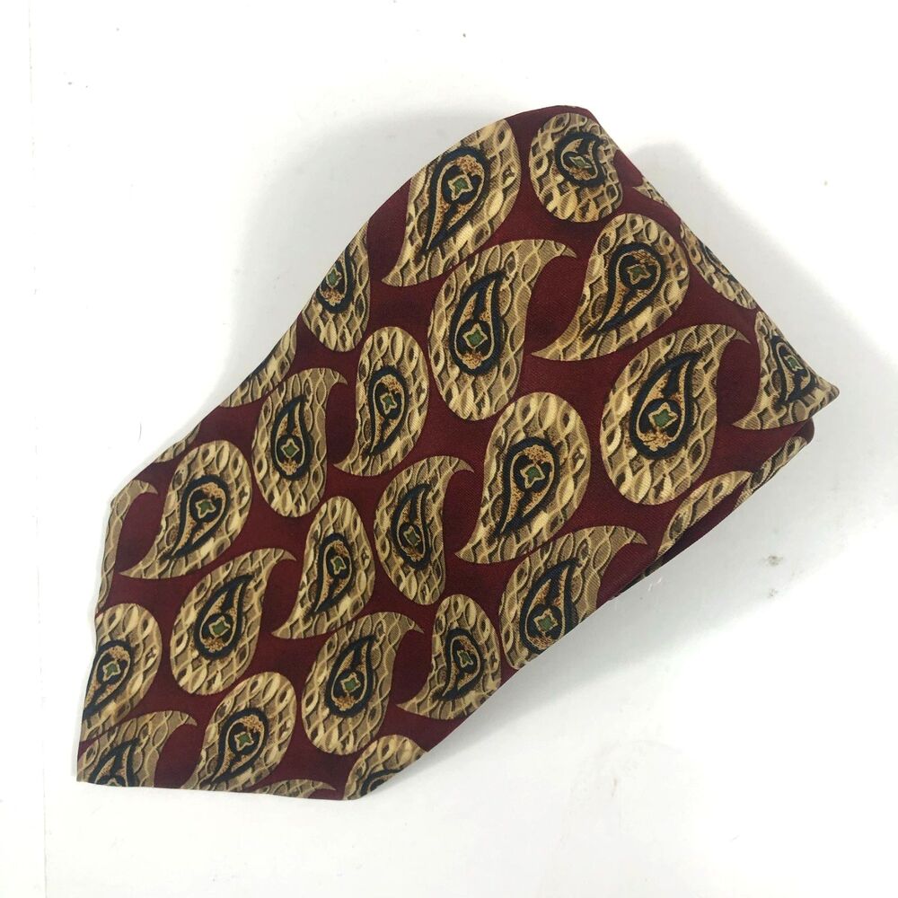 Vintage CHAPS Ralph Lauren Silk Tie Red Paisley Gold Black Green Necktie Classic